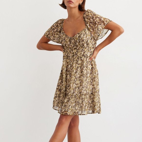 Dynamite Eliza Smocked Mini Flare Dress - Picture 1 of 4